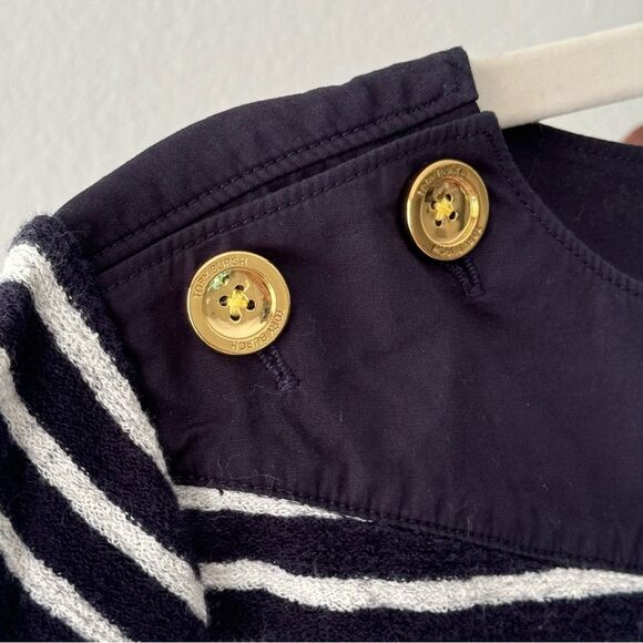 Tory Burch Navy Blue and White Striped Boat Neck Top 3/4 Sleeve - Picture 7 of 14